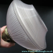 Load image into Gallery viewer, 1920s GENUINE Glass Holophane Hanging Lamp Shade - complete with all original brass fittings
