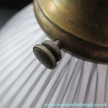 Load image into Gallery viewer, 1920s GENUINE Glass Holophane Hanging Lamp Shade - complete with all original brass fittings
