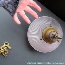 Load image into Gallery viewer, 1920s GENUINE Glass Holophane Hanging Lamp Shade - complete with all original brass fittings
