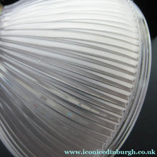 Load image into Gallery viewer, 1920s GENUINE Glass Holophane Hanging Lamp Shade - complete with all original brass fittings
