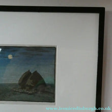 Load image into Gallery viewer, Original Art Deco Colour Woodcut by EC Austen-Brown. Hay Stacks in the Moonlight. Pencil Signed

