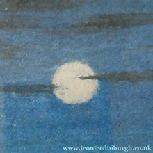 Load image into Gallery viewer, Scottish Colour Woodcut of Two Haystacks in the Moonlight by LCA Brown. Art Deco Print

