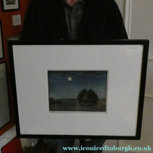 Load image into Gallery viewer, Scottish Colour Woodcut of Two Haystacks in the Moonlight by LCA Brown. Art Deco Print
