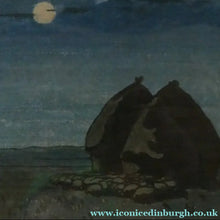 Load image into Gallery viewer, Original Art Deco Colour Woodcut by EC Austen-Brown. Hay Stacks in the Moonlight. Pencil Signed - British Prints
