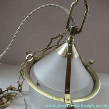 Load image into Gallery viewer, Original 1930s Art Deco White Satin Glass and Brass Pendant Shade

