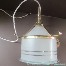 Load image into Gallery viewer, Original 1930s Art Deco White Satin Glass and Brass Pendant Shade
