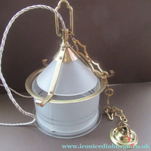 Load image into Gallery viewer, Original 1930s Art Deco White Satin Glass and Brass Pendant Shade
