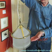 Load image into Gallery viewer, Original 1930s Art Deco White Satin Glass and Brass Pendant Shade
