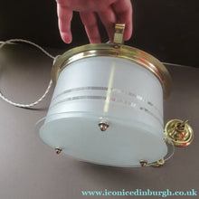 Load image into Gallery viewer, Original 1930s Art Deco White Satin Glass and Brass Pendant Shade
