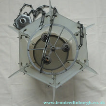 Load image into Gallery viewer, 1930s Art Deco Hanging Light Shade White Frosted Glass Panels on Metal Frame
