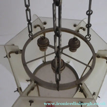 Load image into Gallery viewer, 1930s Art Deco Hanging Light Shade White Frosted Glass Panels on Metal Frame
