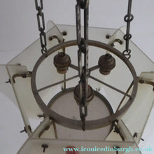 Load image into Gallery viewer, 1930s Art Deco Hanging Light Shade White Frosted Glass Panels on Metal Frame
