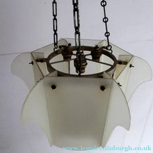 Load image into Gallery viewer, 1930s Art Deco Hanging Light Shade White Frosted Glass Panels on Metal Frame
