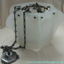 Load image into Gallery viewer, 1930s Art Deco Hanging Light Shade White Frosted Glass Panels on Metal Frame
