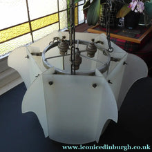 Load image into Gallery viewer, 1930s Art Deco Hanging Light Shade White Frosted Glass Panels on Metal Frame
