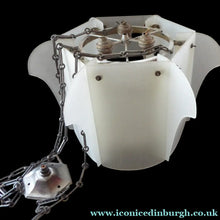 Load image into Gallery viewer, 1930s Art Deco Hanging Light Shade White Frosted Glass Panels on Metal Frame

