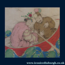 Load image into Gallery viewer, ORIGINAL DRYPOINT Etching / Woodblock Print by Elyse Ashe Lord (British, 1900–1971). Chinese Figures in a Red Boat. Pencil Signed
