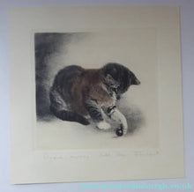 Load image into Gallery viewer, Pencil Signed Etching by Kurt Meyer-Eberhardt Kitten Playing with a Ball
