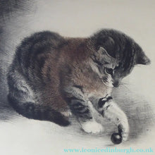 Load image into Gallery viewer, Pencil Signed Etching by Kurt Meyer-Eberhardt Kitten Playing with a Ball
