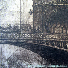 Load image into Gallery viewer, Original Etching from the Tower Bridge Looking to the South Bank, London by Wyllie
