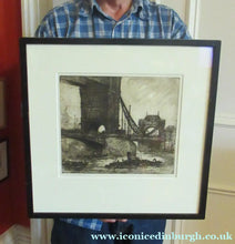 Load image into Gallery viewer, Original Etching from the Tower Bridge Looking to the South Bank, London by Wyllie
