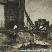 Load image into Gallery viewer, Original Etching from the Tower Bridge Looking to the South Bank, London by Wyllie
