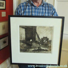 Load image into Gallery viewer, Original Etching from the Tower Bridge Looking to the South Bank, London by Wyllie
