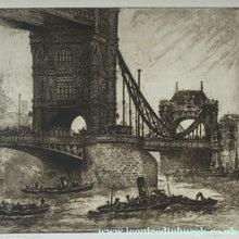 Load image into Gallery viewer, Original Etching from the Tower Bridge Looking to the South Bank, London by Wyllie
