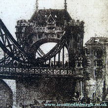 Load image into Gallery viewer, Original Etching from the Tower Bridge Looking to the South Bank, London by Wyllie
