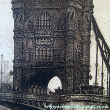 Load image into Gallery viewer, Original Etching from the Tower Bridge Looking to the South Bank, London by Wyllie
