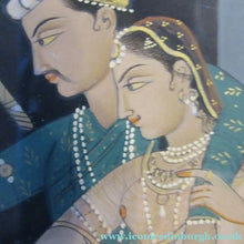 Load image into Gallery viewer, Antique Mughal Style Watercolour Painting. Couple in Moonlight with Firework Display
