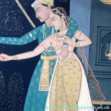 Load image into Gallery viewer, Antique Mughal Style Watercolour Painting. Couple in Moonlight with Firework Display
