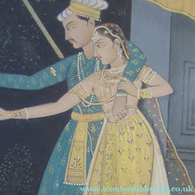 Load image into Gallery viewer, Antique Mughal Style Watercolour Painting. Couple in Moonlight with Firework Display
