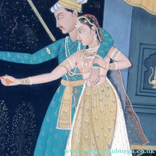 Load image into Gallery viewer, Antique Mughal Style Watercolour Painting. Couple in Moonlight with Firework Display

