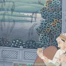 Load image into Gallery viewer, Antique Mughal Style Watercolour on Paper. Courting Couple in the Moonlight
