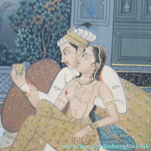 Load image into Gallery viewer, Antique Mughal Style Watercolour on Paper. Courting Couple in the Moonlight
