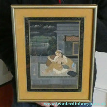 Load image into Gallery viewer, Original Indian Mughal Style Watercolour Painting on Paper. Courting Couple in the Moonlight Relaxing on a Balcony
