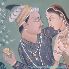 Load image into Gallery viewer, Mughal Style Indian Watercolour Painting on Paper. Romantic Couple Walking in a Garden
