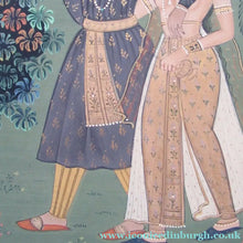 Load image into Gallery viewer, Mughal Style Indian Watercolour Painting on Paper. Romantic Couple Walking in a Garden
