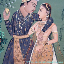 Load image into Gallery viewer, Mughal Style Indian Watercolour Painting on Paper. Romantic Couple Walking in a Garden
