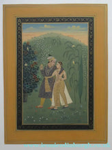 Load image into Gallery viewer, Mughal Style Indian Watercolour Painting on Paper. Romantic Couple Walking in a Garden
