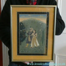 Load image into Gallery viewer, Original Indian Mughal Style Watercolour Painting on Paper. Romantic Couple Walking in a Garden Landscape
