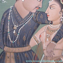 Load image into Gallery viewer, Mughal Style Indian Watercolour Painting on Paper. Romantic Couple Walking in a Garden

