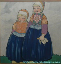 Load image into Gallery viewer, Original Large 1930s Colour Lithograph by Rie Cramer (1887-1977). Two Girls in Traditional Dutch Costume
