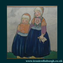 Load image into Gallery viewer, Original Large 1930s Colour Lithograph by Rie Cramer (1887-1977). Two Girls in Traditional Dutch Costume
