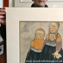 Load image into Gallery viewer, Original Large 1930s Colour Lithograph by Rie Cramer (1887-1977). Two Girls in Traditional Dutch Costume
