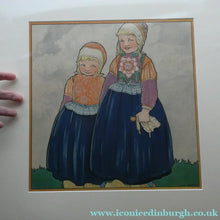Load image into Gallery viewer, Original Large 1930s Colour Lithograph by Rie Cramer (1887-1977). Two Girls in Traditional Dutch Costume
