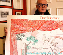 Load image into Gallery viewer, 1980s DAVID HOCKNEY "A Rake's Progress" Poster for "An Exhibition of Costume Drawings at the Ashmolean Museum"
