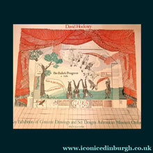 Load image into Gallery viewer, Original Poster 1980s DAVID HOCKNEY "A Rake's Progress" Drop Curtain Design for "An Exhibition of Costume Drawings at the Ashmolean Museum"
