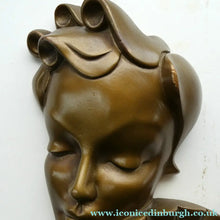 Load image into Gallery viewer, Art Deco 1930s Wall Mask G. Leonardi Golden Lady's Head Wall Mask
